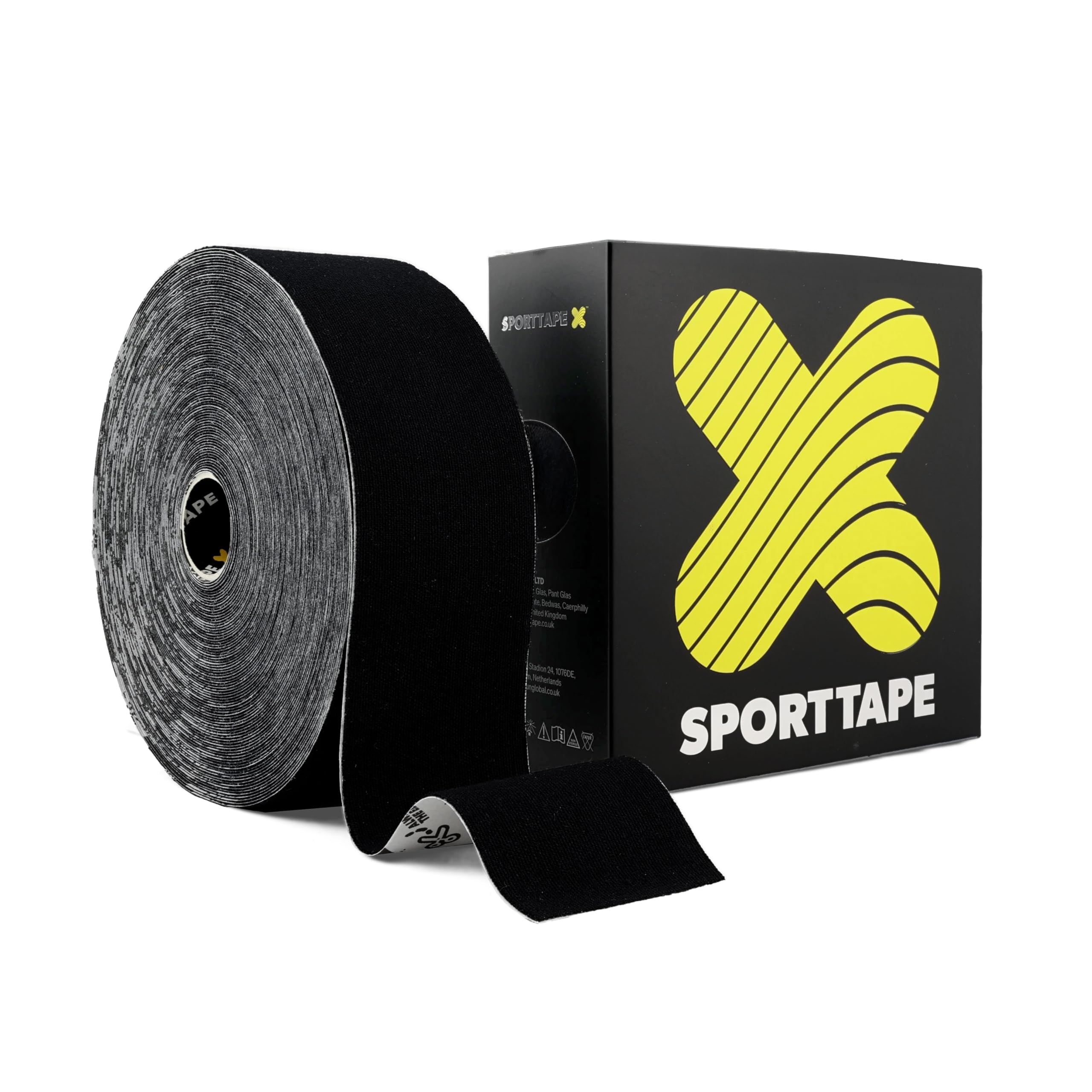 SPORTTAPE Extra Sticky Kinesiology Tape - Bulk 5cm x 22m - Black | Hypoallergenic, Waterproof Kinesiology Tape | Physio, Medical Sports Tape for Muscle Injury | Extra Long Sports Tape - Uncut