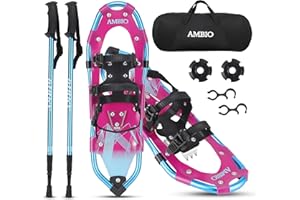 AMBIO 3 in 1 Snowshoes for Men Women Youth Kids, Light Weight Aluminum Snow Shoes with Trekking Poles and Carrying Tote Bag