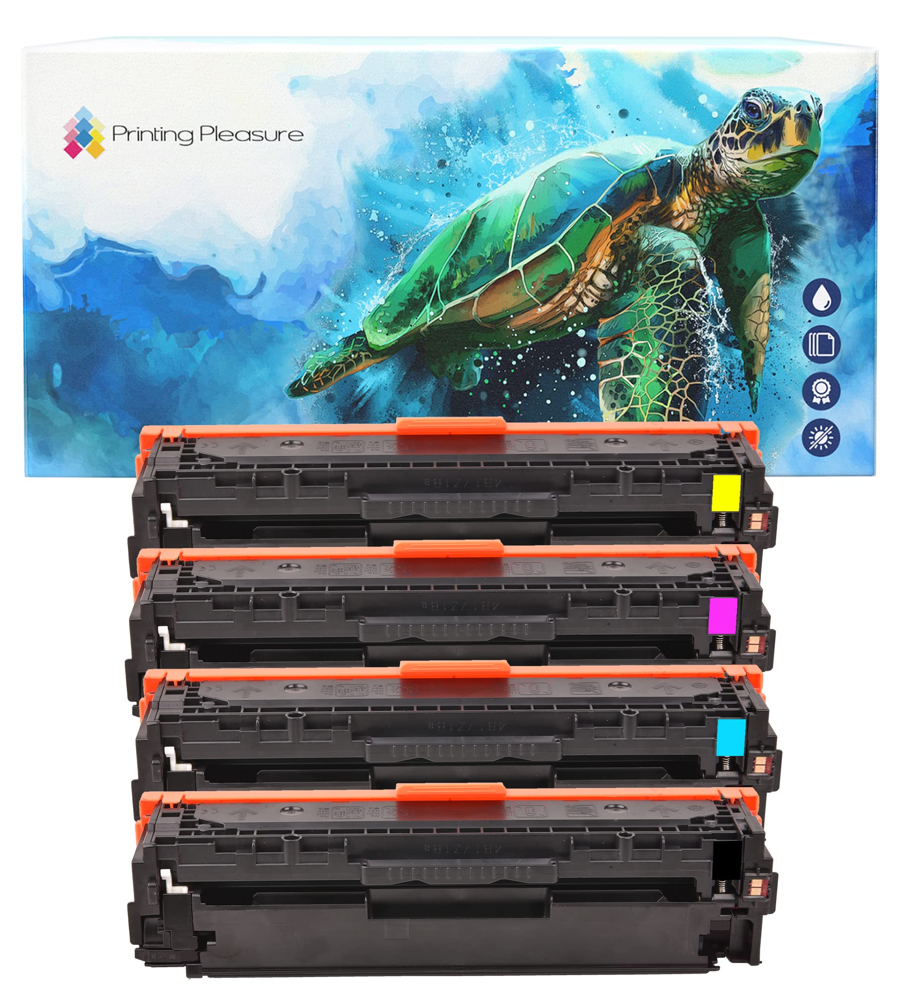Printing Pleasure 4 (FULL SET) Compatible CF210X-CF213A Toner Cartridges for HP LaserJet Pro 200 Color M251N M251NW MFP M276N M276NW Canon MF8230Cn MF8280Cw - Black/Cyan/Magenta/Yellow, High Yield