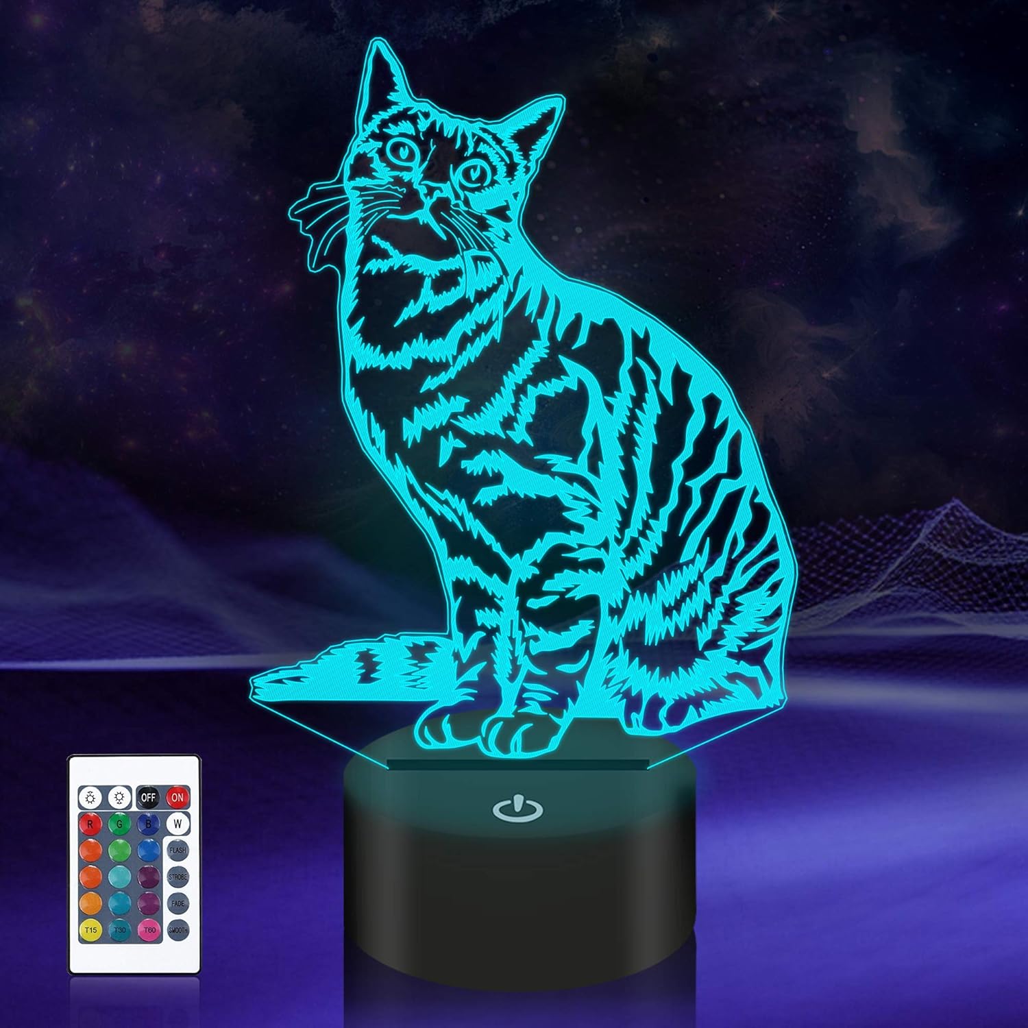 Cat Pet Gifts for Kids Girls,3D Illusion LED Cat Lamp Night Light with