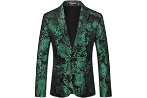 KUDORO Mens Floral Suit Jacket Dress Tuxedo Slim Fit Two Button Sports Coats Blazer for Dinner Party