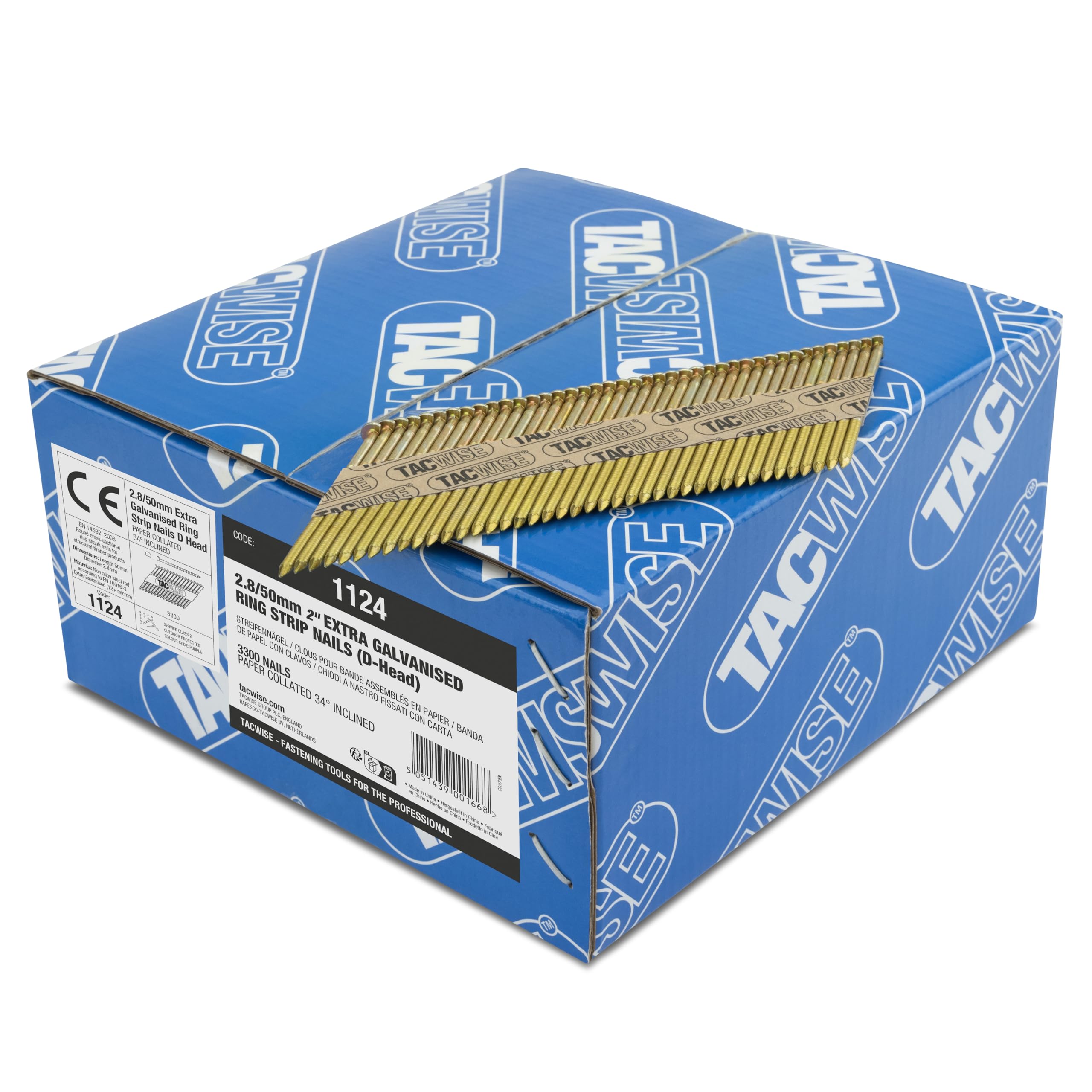 Tacwise 1124 2.8 / 50 mm Extra Galvanised Framing Nails, D Head, Ring Shank, 34° Inclined, Paper Collated, Pack of 3,300