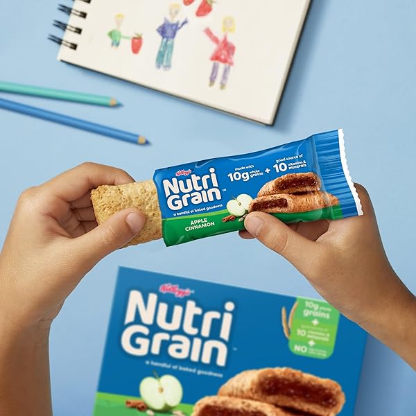 NUTRI-GRAIN BREAKFAST BARS, MADE WITH 10G WHOLE GRAINS, SNACK BARS, APPLE CINNAMON, 20.8OZ BOX (16 COUNT)