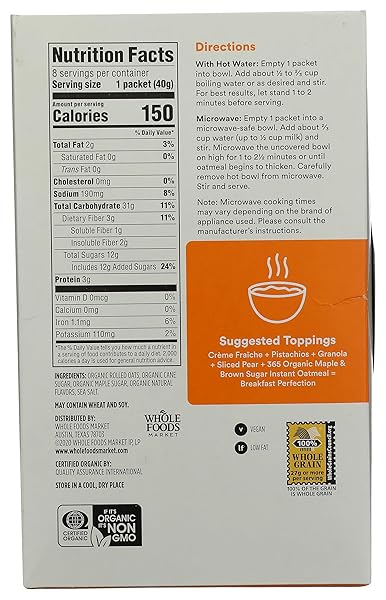 365 BY WHOLE FOODS MARKET, ORGANIC MAPLE & BROWN SUGAR INSTANT OATMEAL PACKETS, 1.41 OUNCE (PACK OF 8)