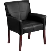Flash Furniture LeatherSoft Reception Chair, Black/Mahogany | Box Stitching
