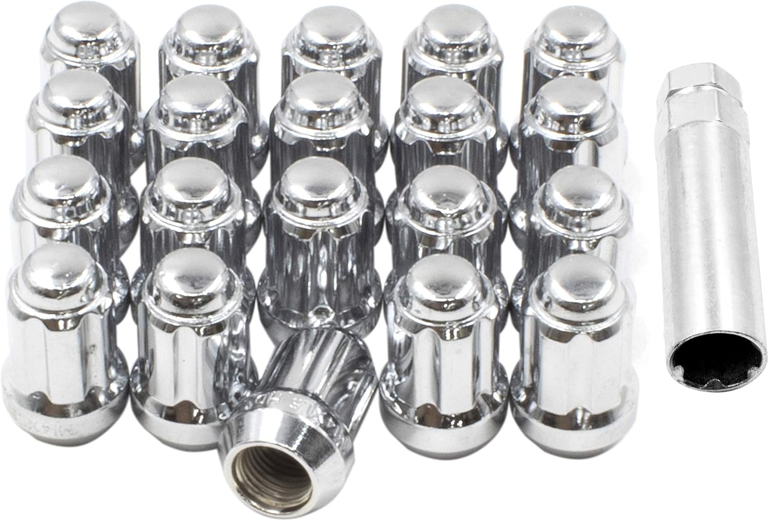 Set of 20 Chrome 1.50" Long Truck Small Diameter Lug Nut Closed End Bulge Acorn 6 Spline with Key (9/16-18, Chrome): Automotive