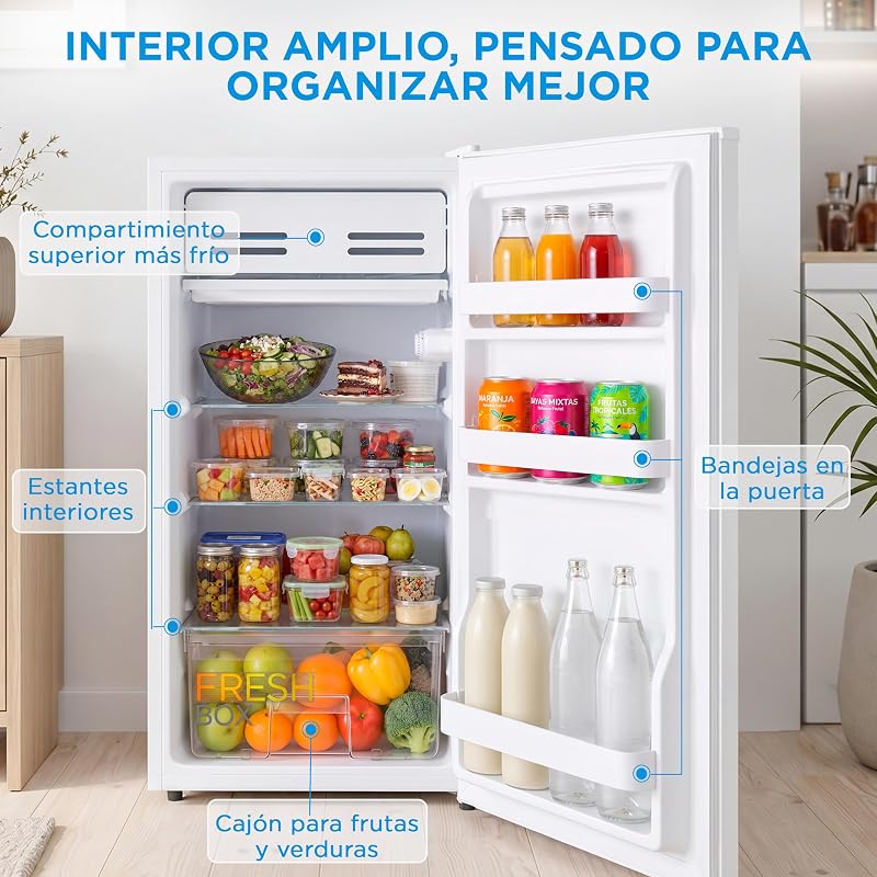 Frigorífico Pequeno 93 L | 84 cm x 54 cm | Silêncio 39 dB | Baixo Consumo