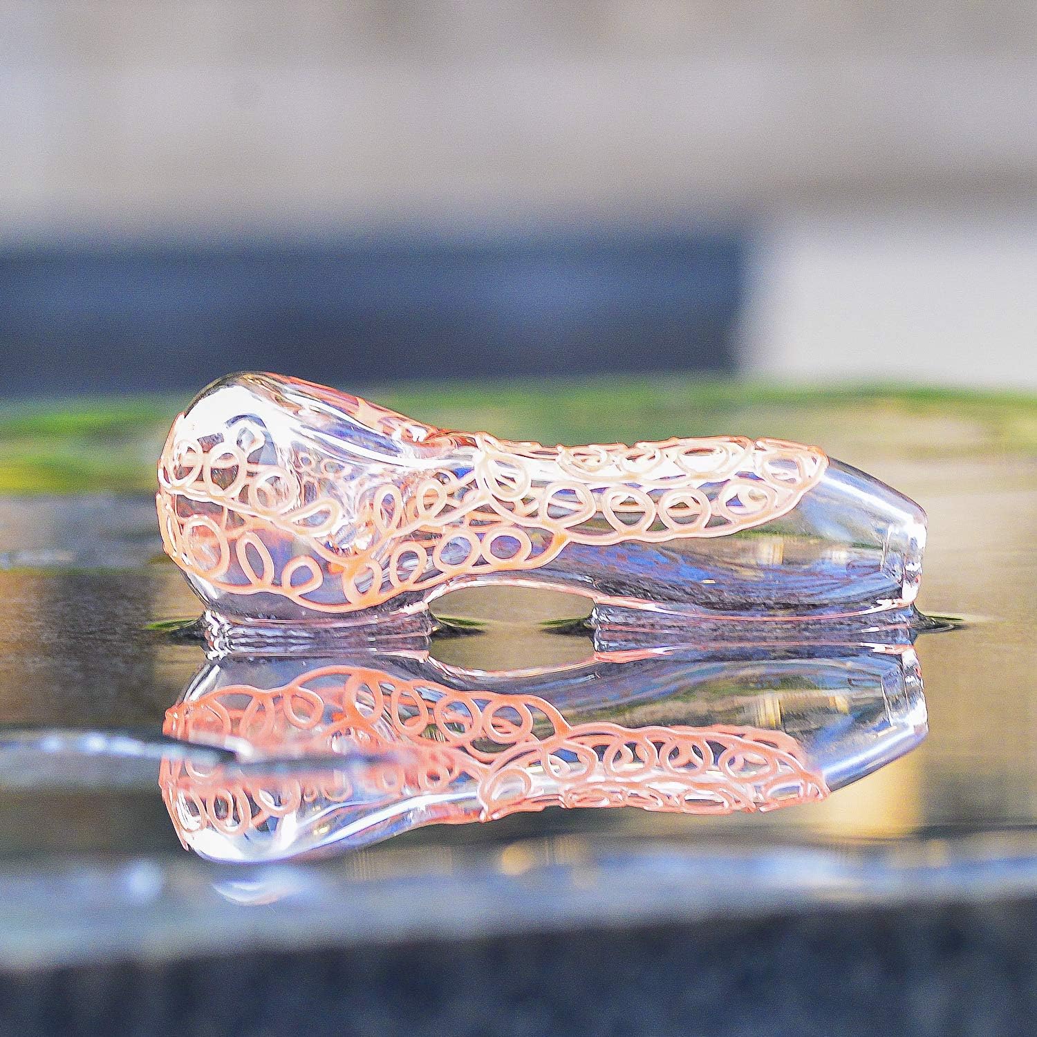 LONGHUAART Classic Luminous 4-inch Retro Streamer Orange Thread New Portable Heat-Resistant Art Collection Glass (Color As Shown)