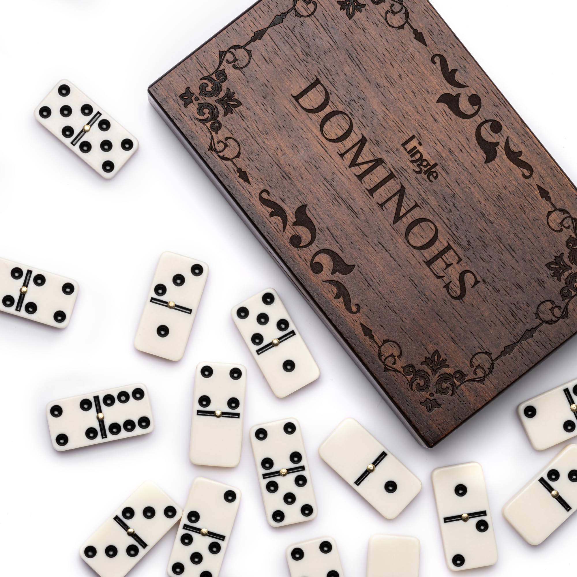Lingle Dominoes Set for Adults, Double Six Dominos Set for Classic Board Games, 28 Pieces Dominoes Includes a Natural Wooden Box, Family Game Night and Strategy Games