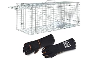 ANT MARCH Live Animal Cage Trap with Gloves 37"x13.5"x14.5" Large Steel Humane Release Rodent Cage for Rabbits, Stray Cat, Squirrel, Raccoon, Mole, Gopher, Opossum, Skunk, Chipmunks, Groundhog Squire