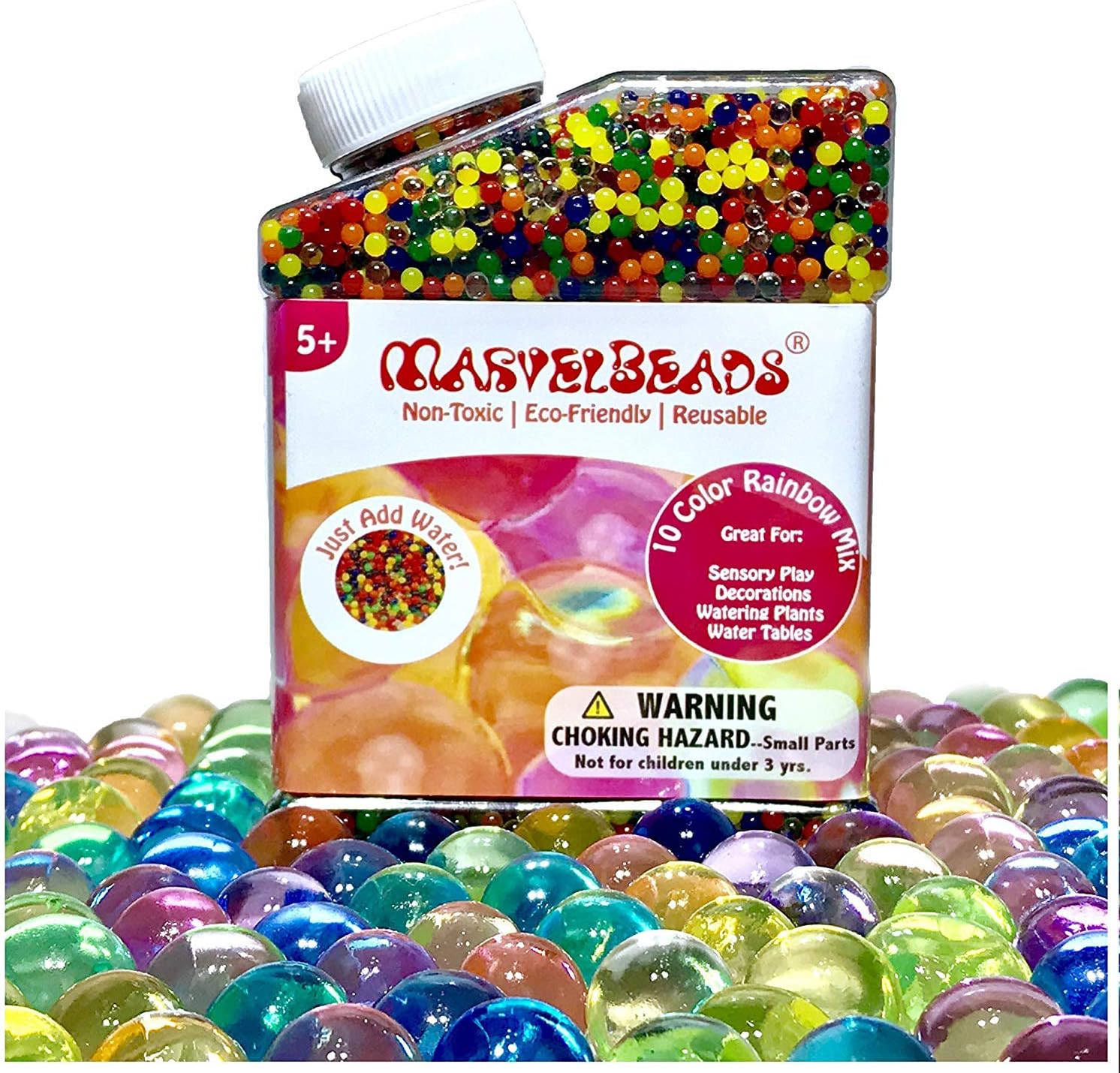 MarvelBeads Water Beads [Non-Toxic & Eco-Friendly] Fully Certified, Rainbow Mix for Kids Sensory Play and Spa Refill BPA & Phthalate Free (Over Half Pound)