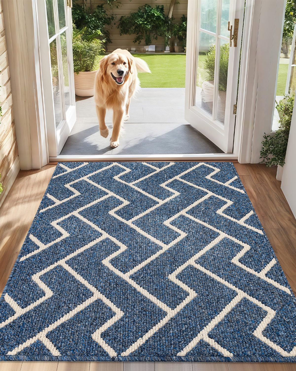 Biscpro Indoor Door Mats,80x120cm Door Mat Non Slip Backing,Dirt Trapper Mat Absorbent Non-Slip Doormat for Entrance,Inside,Kitchen,Front Back Door,Pets and Garden-Blue