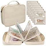LingLingo Travel Jewelry Organizer Case,Jewelry Bags for Traveling, Jewelry Binder with 24 Pcs Clear Zipper Velvet Pouches for Storing Earrings, Rings, Necklace, Bracelet, Watch (Beige)