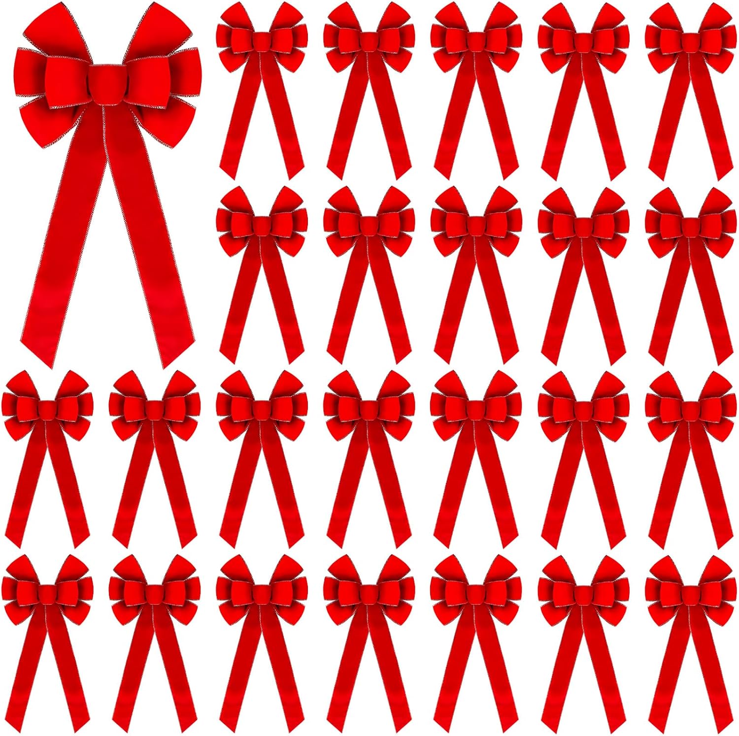 Bows & Ribbons - Lyrow 24 Pieces Large Red Christmas Bows 26 x 12 Inch Red Velvet Christmas Wreath Bows Christmas Tree Topper Bow with Glitter Gold Edge for Indoor Outdoor Parties Festive Holiday Easy Hanging