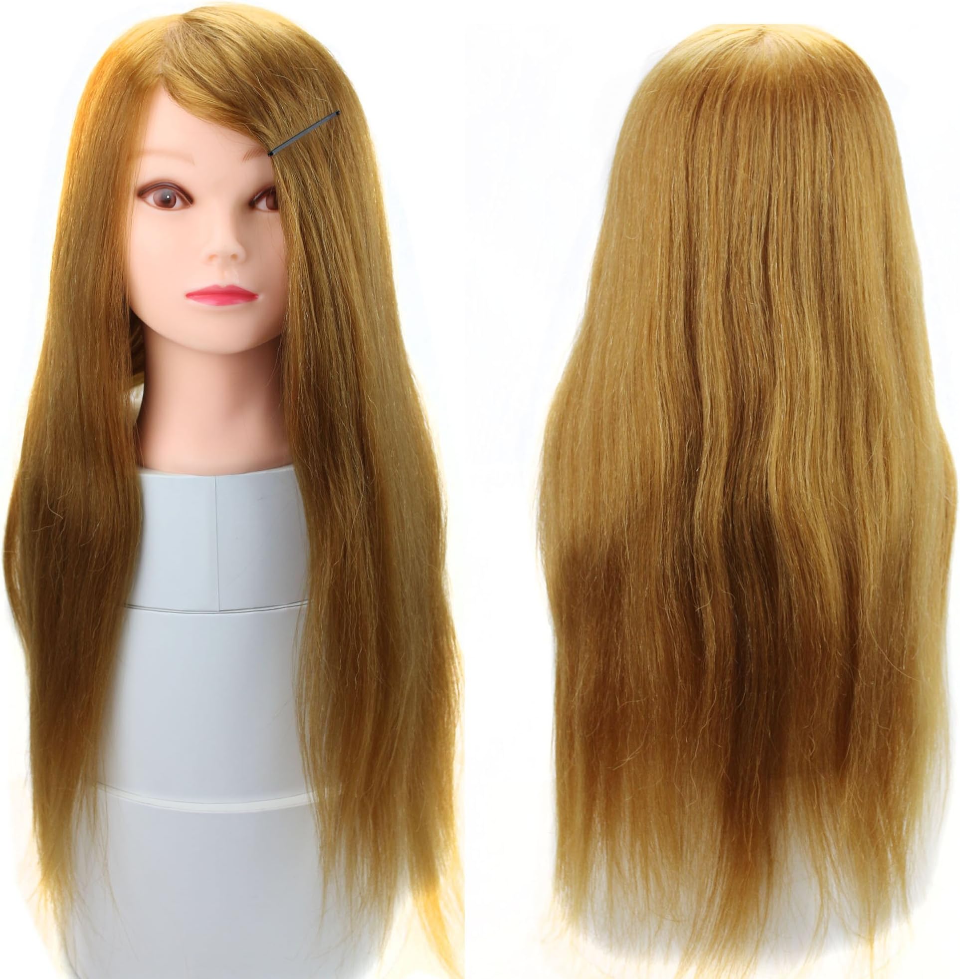 Deewin Long 50% Real Human Hair Mannequin Head Salon Hairdressing Cosmetology Manikin Training Mannequin Head Practice Model Hair Brown Color 22 Inch (#27 )