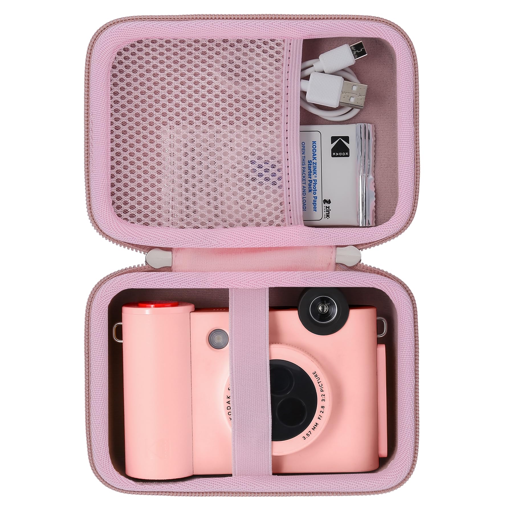 Khanka Hard Travel Case Compatible with Kodak Smile+ Digital Instant Print Camera with Shoulder Strap,Protective Portable Storage Cover for 2x3” Photo Prints,Pink(Case Only)