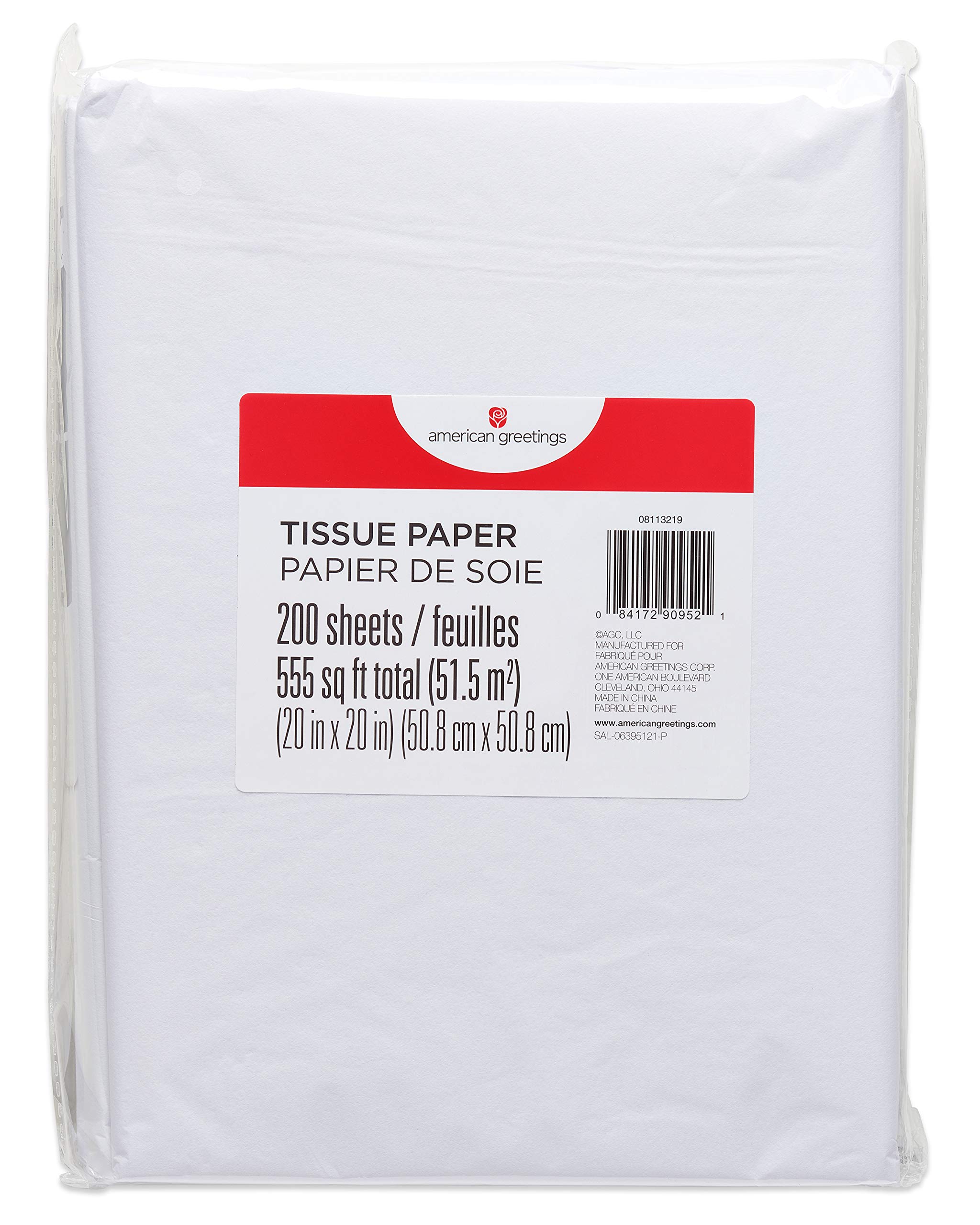 American Greetings 200 Sheets 20 in. x 20 in. Bulk White Tissue Paper for Birthdays, Gift Bags, DIY, Crafting and Holidays