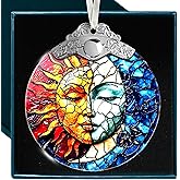 Sun and Moon Christmas Ornaments - Ideal Gifts for Astrology Enthusiasts, Unique Stained Glass Sun and Moon Ornaments for Christmas Tree, Ideal Gift for Celestial Lovers