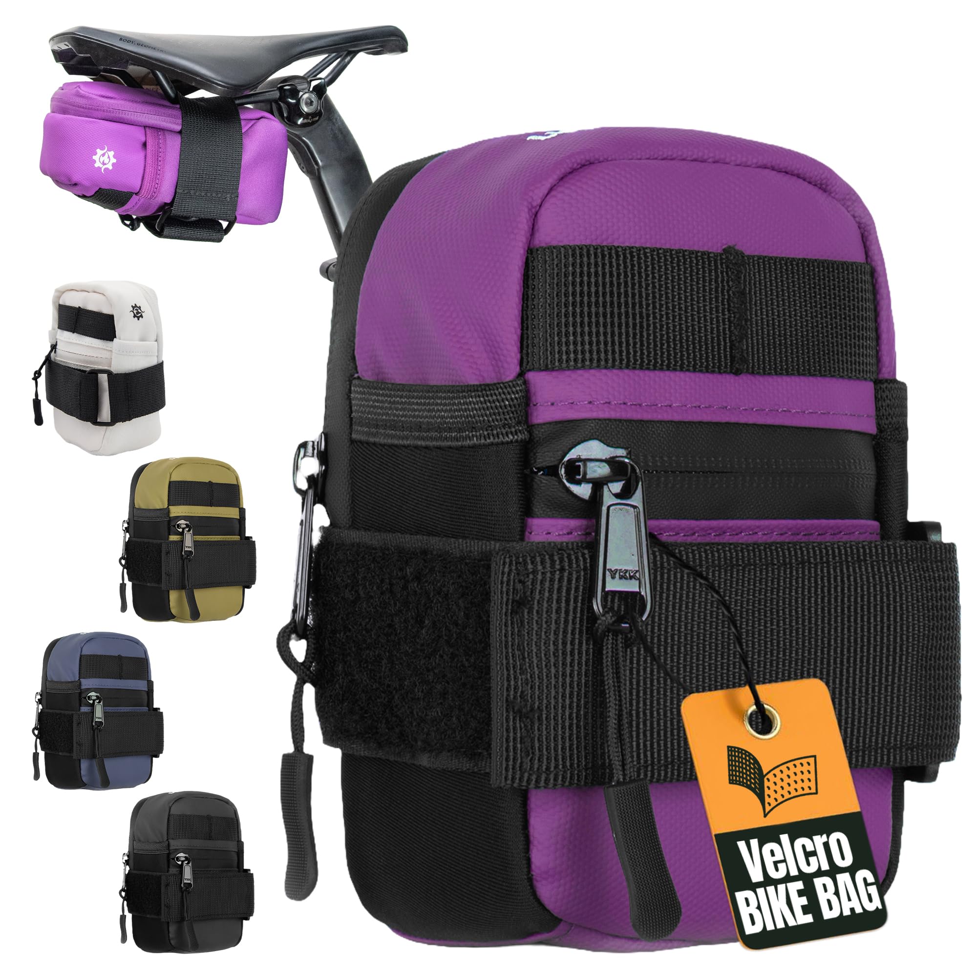 Lumiere & Co. Medium Bike Saddle Bag – 0.5L | 6″ × 3″ × 1.5″ | Sleek Minimalist Design, Secure Hook & Loop Strap (Purple, Medium)