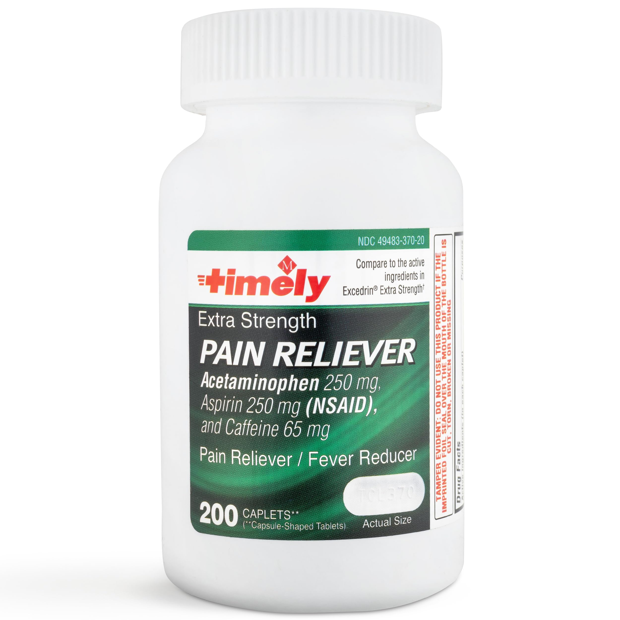 TIME-CAP LABS, INC. Timely Extra Strength Headache Relief - Acetaminophen with Aspirin & Caffeine (200 Caplets) - Headache, Migraine & Back and Body Pain & Muscle Aches - Extra Strength - Made in USA