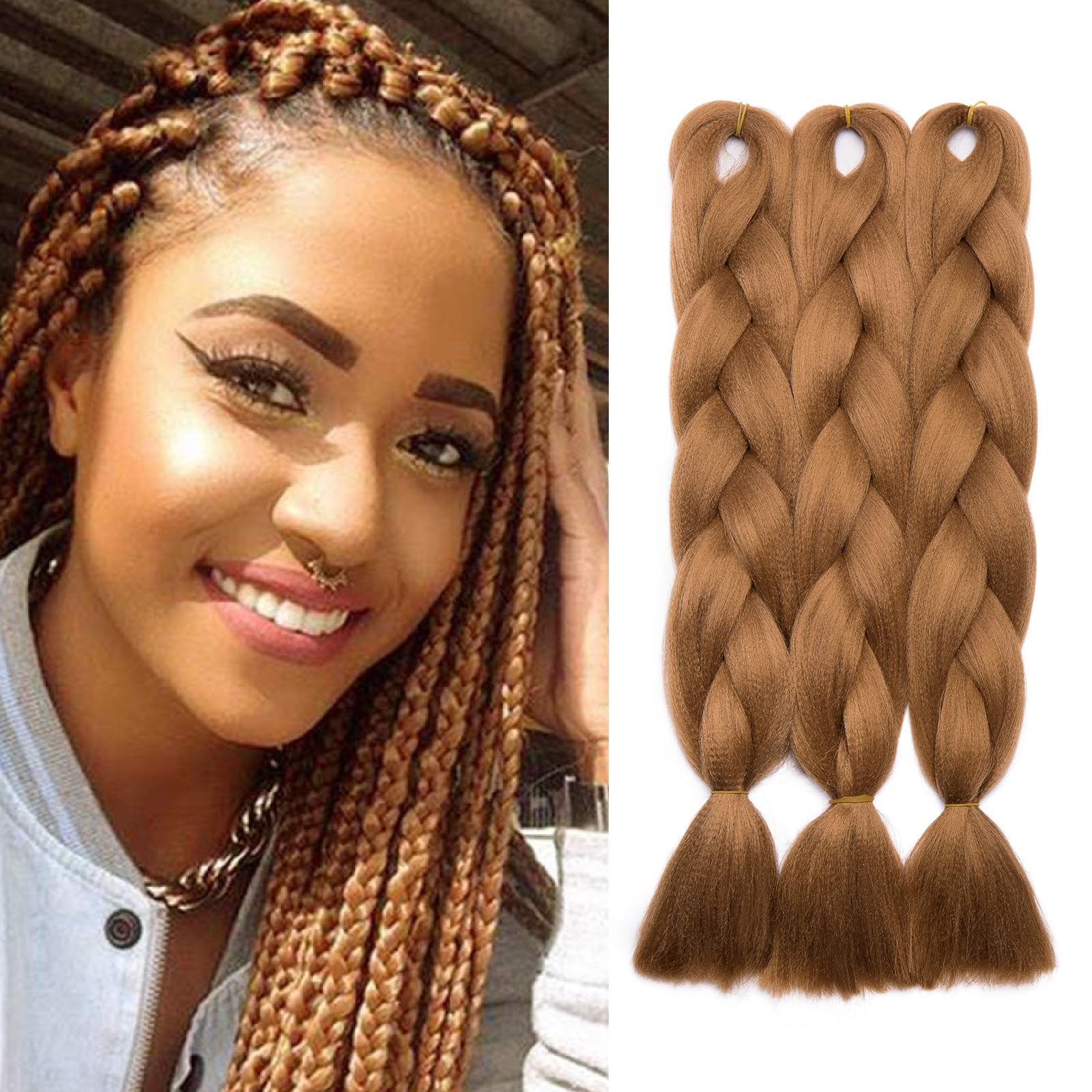 Silk-co 3 PCs Braiding Hair 24inch Ombre Afro Twist Braid Hair Extensions Crochet Box Synthetic Jumbo Braids[300g-Maroon]
