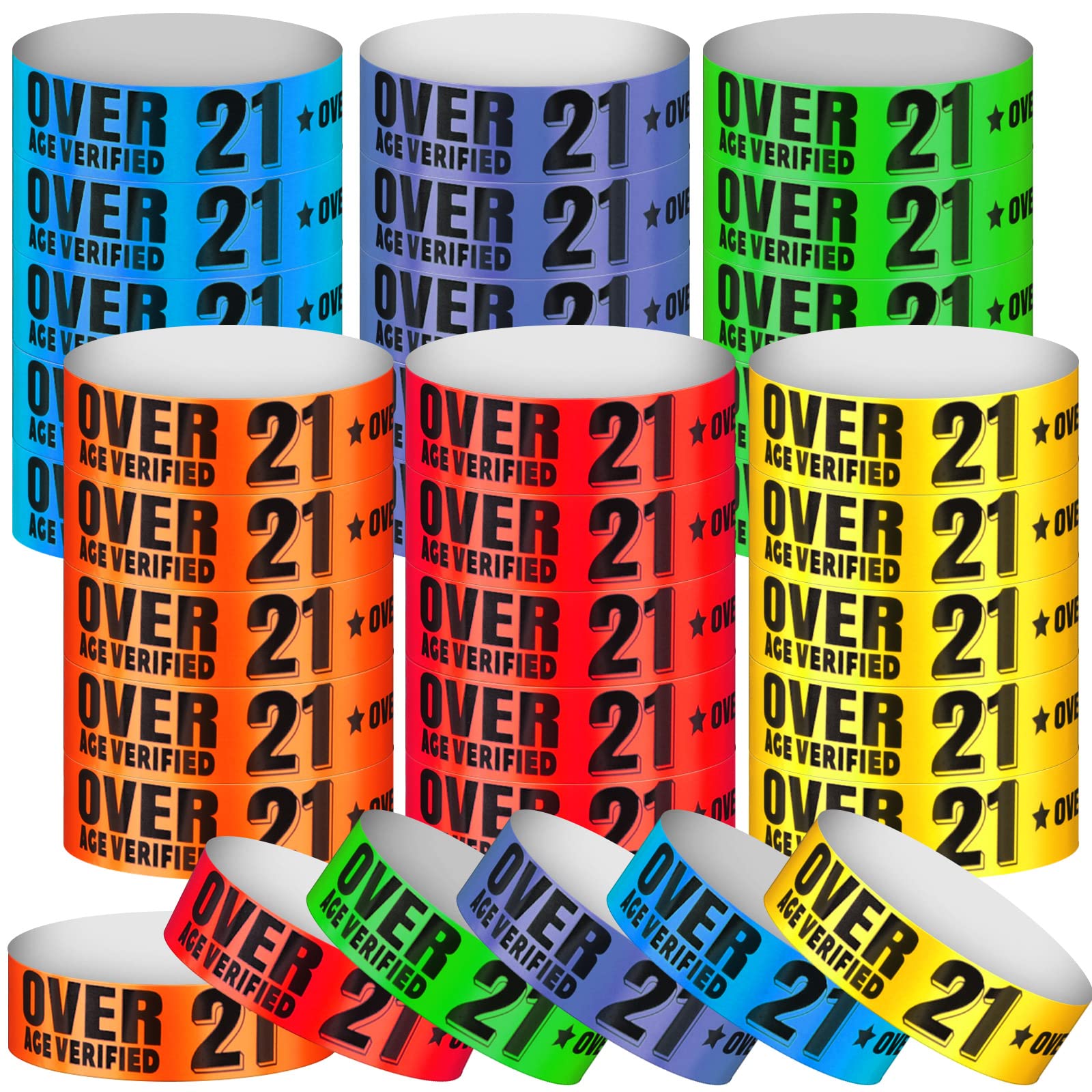 Photo 1 of 600 Pcs Over 21 Wristbands for Events Colored Waterproof Wrist Bands Paper Wristbands for Events Concert Party (Multiple Colors)
