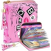 Bistup 40 Slots Credit Card Holder for Women Girls Cute RFID Blocking Card Organizer Leather Cardholder Protector for Lady Female Large Capacity Size Big Zipper Wallet Lips Cool Aesthetic Unique