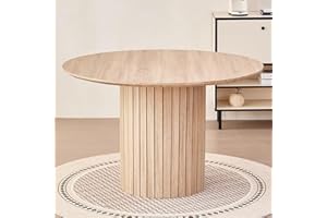 Lecafur HL 47" Round Dining Table for 4, [Chamfered Edge 1.2" Thickness Tabletop] Farmhouse Kitchen Table Circle Pedestal Dinner Table, φ47.2 x H 29.5"