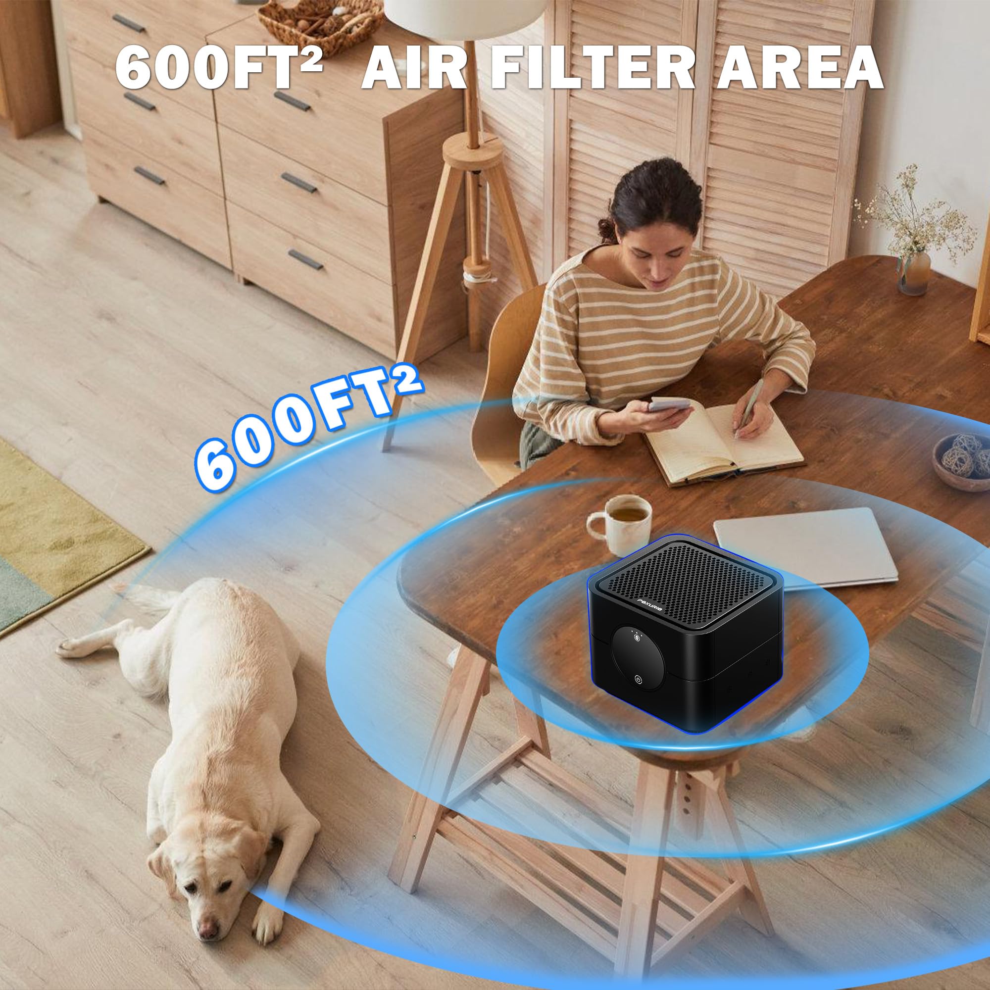 Air Purifiers for Home, H13 True HEPA Filter for Smoke, Dust, Pollen, Pet Dander & Odors, 600 ft² Coverage, Quiet 22dB Sleep Mode, 3 Fan Speeds, App Control