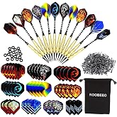 ROOBEEO Soft Tip Darts 12 Pcs 18g Plastic Tip Darts Set with Brass Steel Barrels&amp;Aluminum Shafts,200 Extra Dart Tips 42 Dart Flights 20 Extra Rubber Rings and 1 Storage Bag for Electronic Dart Board