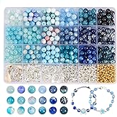 Glass Beads for Jewelry Making, 18 Colors Bead Bracelet Making Kit Including 2-8mm Bead spacers, Blue Round Beads for DIY Jewelry Making Supplies for Adults, Bracelet Necklace Earring Making kit