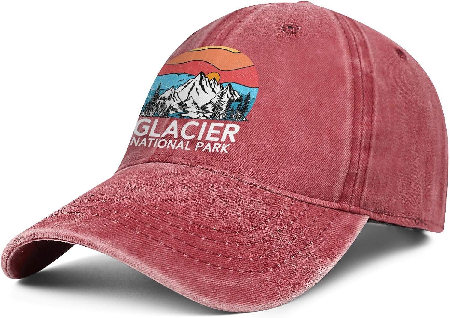 Heart Wolf VintageGlacierNationalPark Hat for Mens Womens Dad Hat