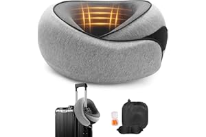 VIETORA EUD Ergonomic Travel Neck Pillow with Memory Foam Support – Comfortable Airplane Pillow for Adults, Portable Neck Cushion for Car, Office and Long Flights with Eye Mask, Earplug Holder and Carry Bag