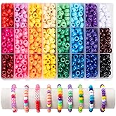 Simetufy 1200Pcs Pony Beads, 24 Colors Kandi Beads for Bracelet Making Hair Braiding DIY Crafts Kandi Jewelry Key Chains Christmas Gifts