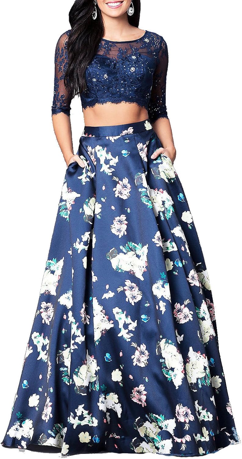 two piece floral prom dresses