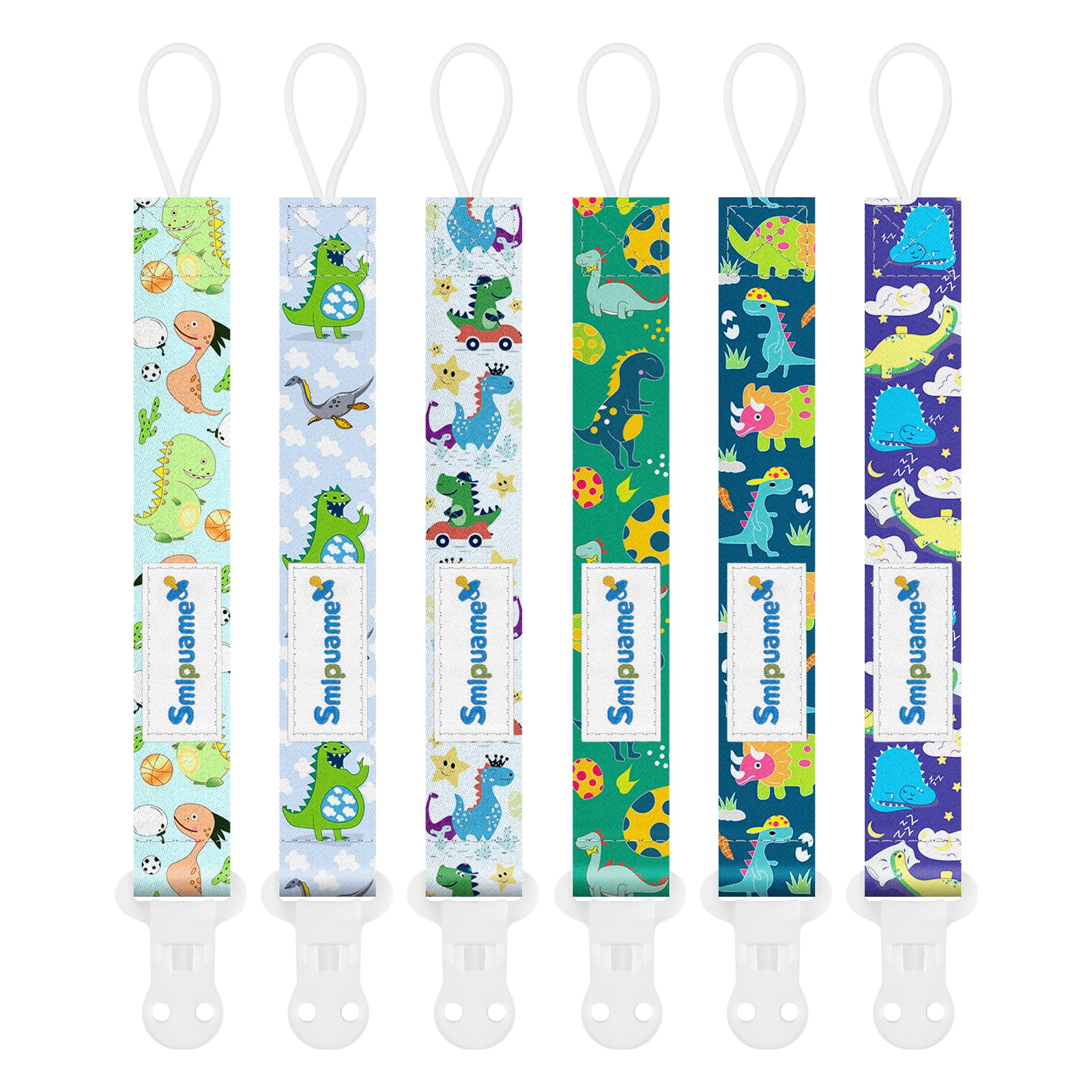 Smlpuame Dummy Clip Boys Girl,6 Pack BPA Free Soother Chain,Pacifier Holder Clips for Teether Toy,Baby Dummy Strap Clip Universal Design Fit All Pacifier Baby Teething Toys,Newborn Baby Gift-Dinosaur2 — image 1