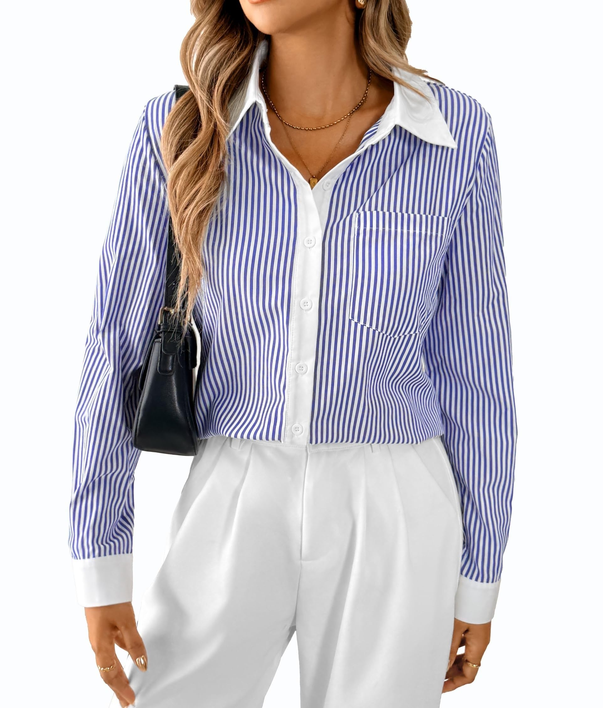 Photo 1 of ***Similar***
Avanova Women Striped Button Down Long Sleeve Shirt Blouse Casual Work Business Office Top Striped Blue X-Large