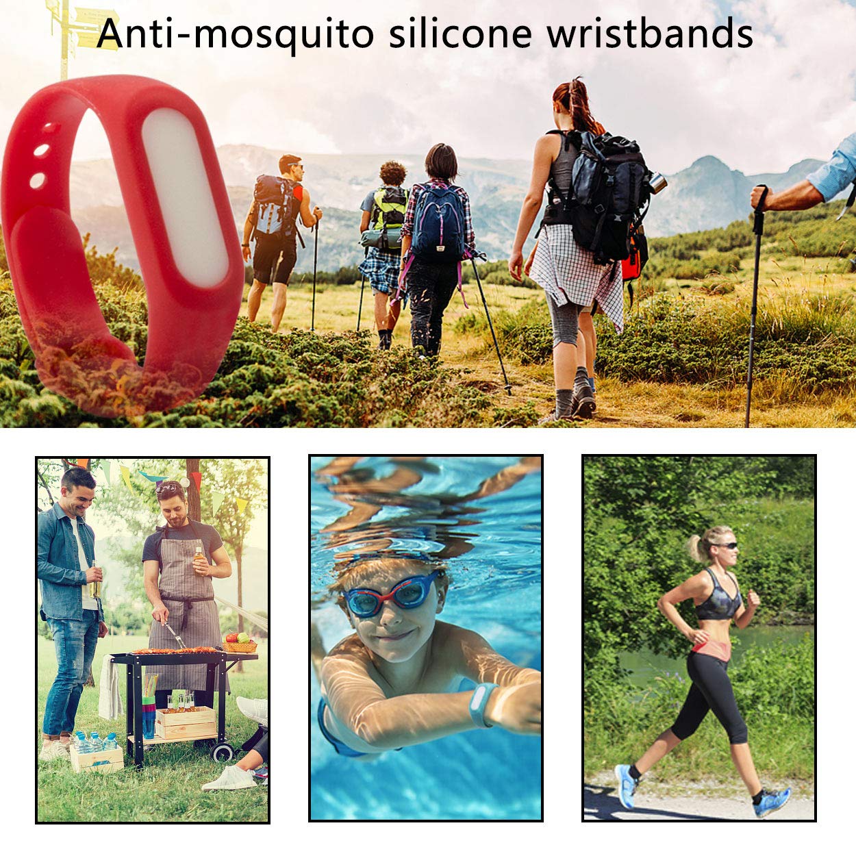 5pcs Mosquito Repellent Bands, 100% Natural Deet-free Wristbands, Reusable Waterproof Travel Insect Repellent Bracelets for Camping, Jogging, Hiking, Fishing