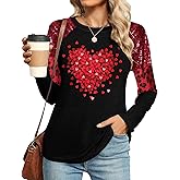 Valentine's Shirt for Womens Love Heart Print Graphic Tees Buffalo Plaid Long Sleeve Tops