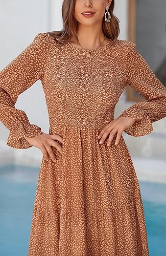 BTFBM Women Casual Long Sleeve Crew Neck Fall Dress Bohemian Relaxed Fit  Floral Flowy Maxi Dresses Tiered Cocktail Dress(Floral Brown,X-Large) in  Kenya