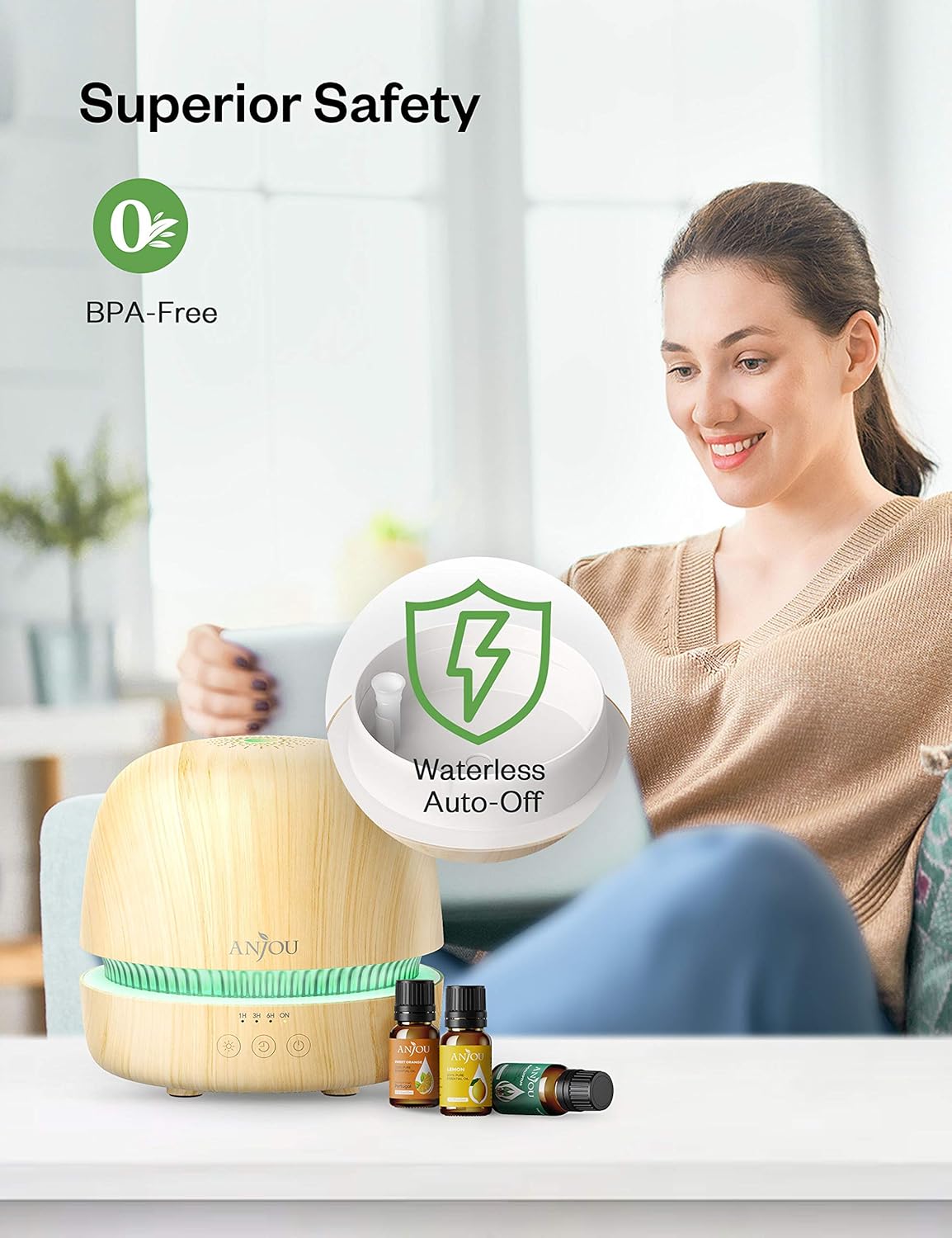 Essential Oil Diffuser Set - Anjou 300ml Ultrasonic Aromatherapy Diffuser with 10 Essential Oils Humidifiers for Constant Aromatherapy, 7 Color LED & Timer for Home Bedroom Office Study Yoga Spa : Beauty