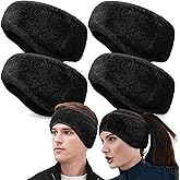 Chicingyou 4 Pack Faux Rabbit Fur Ear Warmer Headband for Women and Men Thick Elastic Running Headband Unisex Winter Ear Muffs for Cold Weather Running Cycling Skiing Hiking