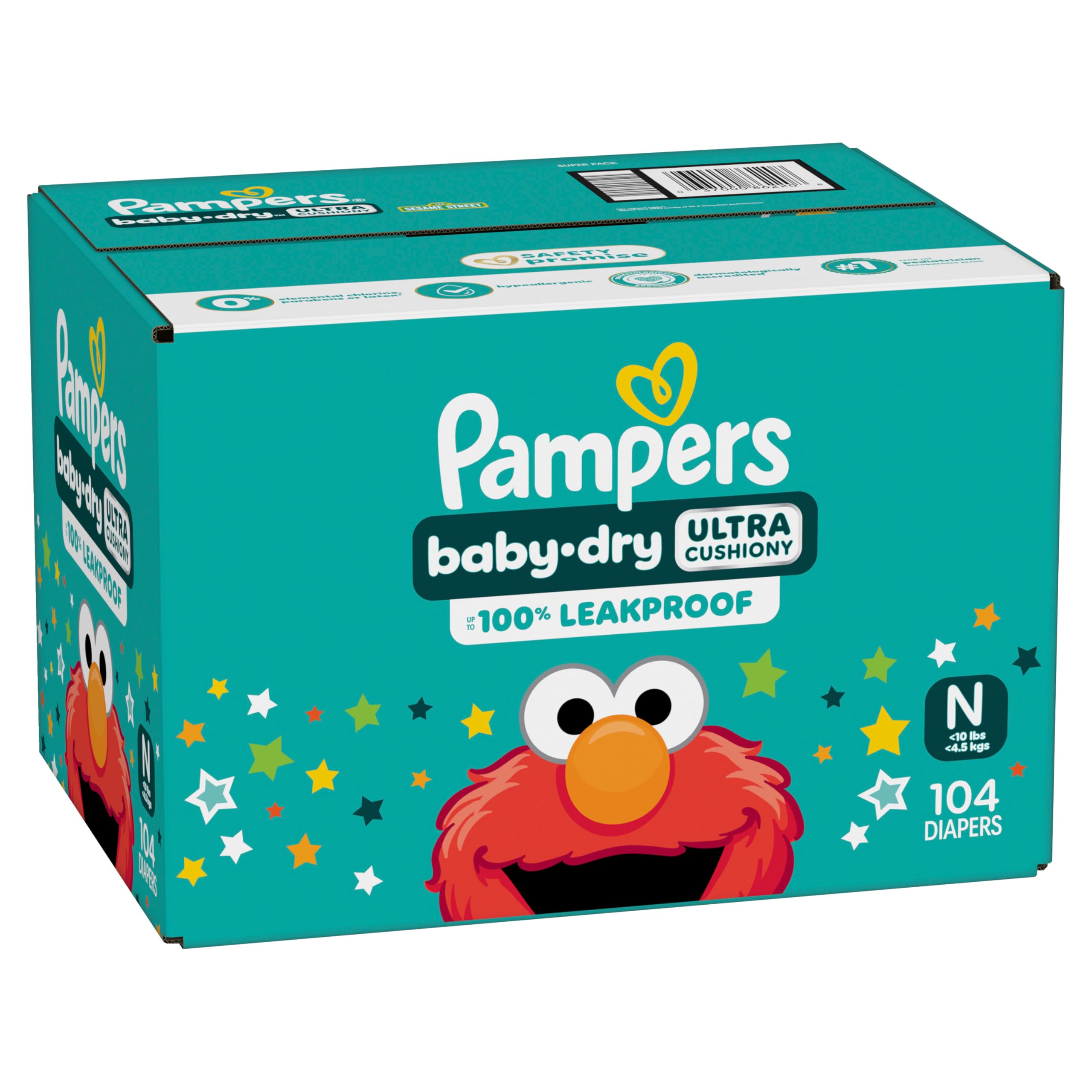 Pampers Diapers - Baby Dry - Size 0, 104 Count, Absorbent Disposable Newbort Diaper (Packaging May Vary)