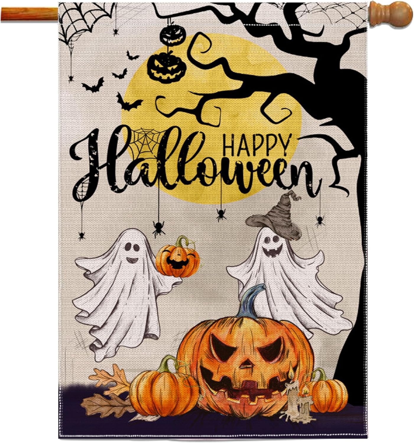 Flags - Halloween Flag 28x40 Double Sided, Ghost Happy Halloween House Flag, Burlap Signs Large Halloween Flags Decorations Outdoor For Home Banners Flags Farmhouse