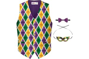 Arvilhill Mens Mardi Gras Suit Vest Bow Tie Sets Carnival Party Suit Vests S-3XL