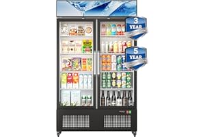 KFRESHZLDM 30 Cuft ETL & DOE Certified Commercial Merchandiser Refrigerators 2 Doors,Upright Business Display Retail Fridge Cooler with Adjustable Shelves,Built-in LED Light,Lightbox,Lockable Double Doors,Black