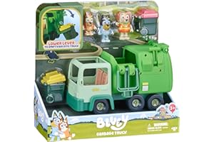Bluey Garbage Truck Playset, Bingo & Bin Man Figures, Garbage Truck Toys for Boys Age 4-7 w/ Characters, Interactive Lever Action