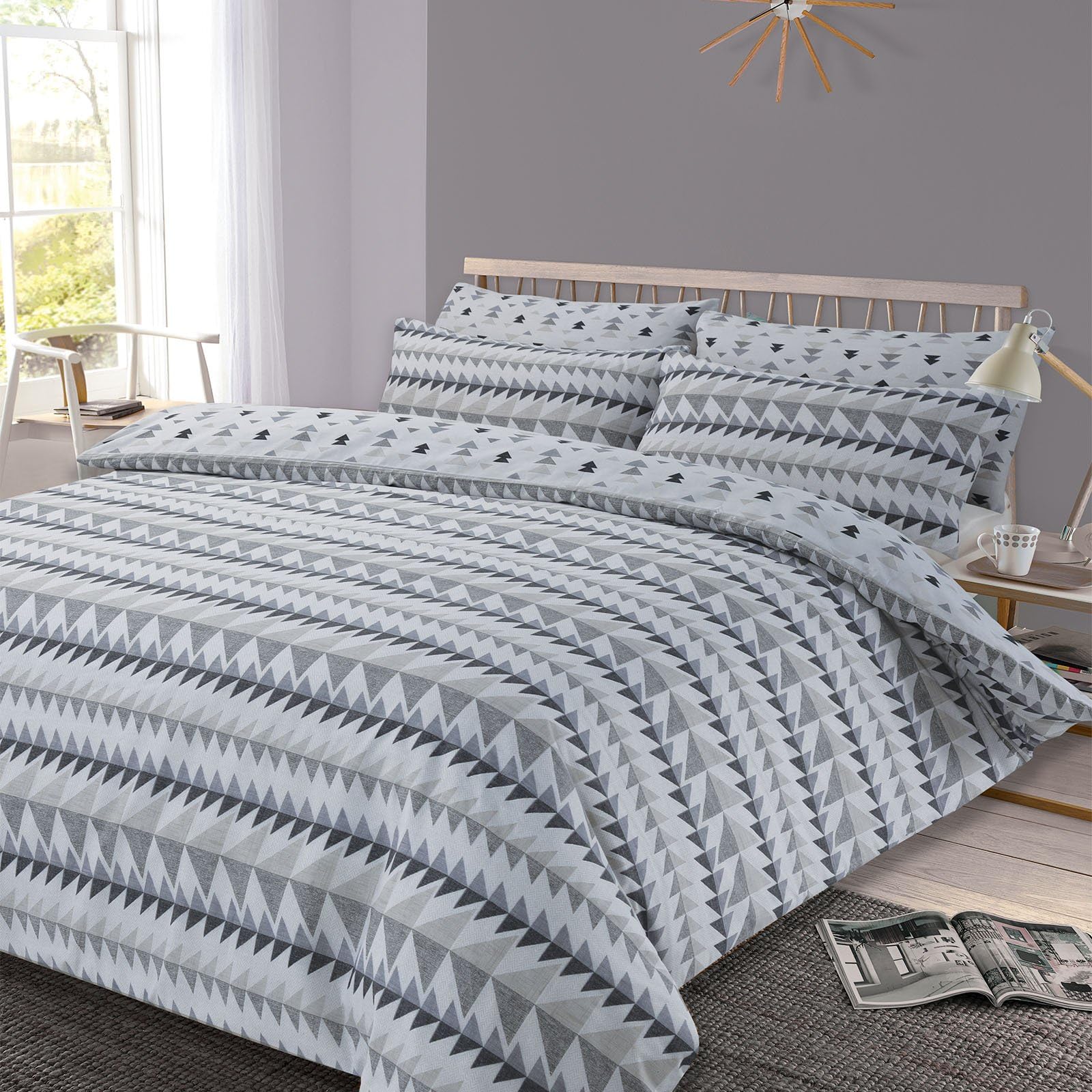 Dreamscene Duvet Cover with Pillowcase Geometric Rewind Bedding Set, Black White Grey - Single