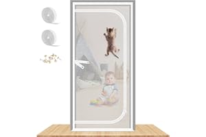 MYPIN Reinforced Cat Screen Door, 38X83” Heavy Duty Pets Proof Screen Door with Two Way Zips, Prevent Dogs Cats Running Out from Home, Bedroom, Living Room, Kitchen Patio Door(White)