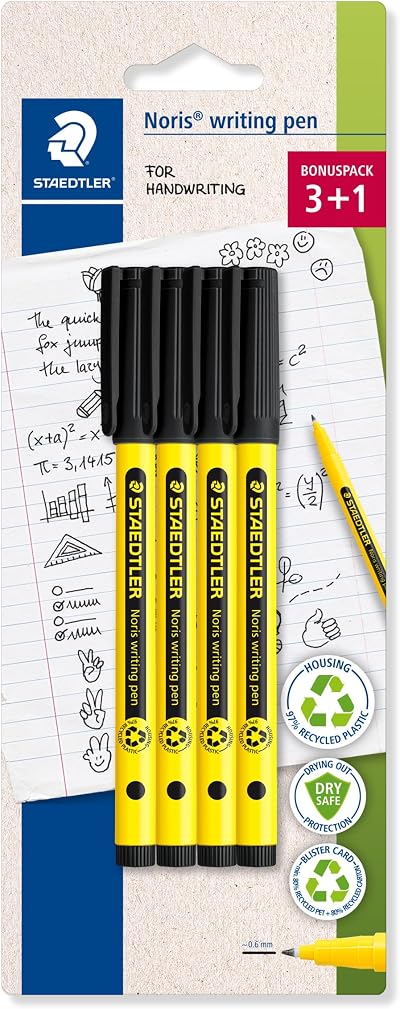 STAEDTLER Noris Handwriting Pen Black Pack of 4 0.6 mm 307-9 BK4